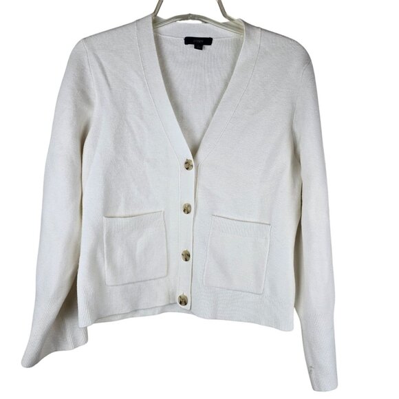 J.Crew Womens Cream V-Neck Cardigan Sweater Cotton Wool Front Pockets - Picture 1 of 8